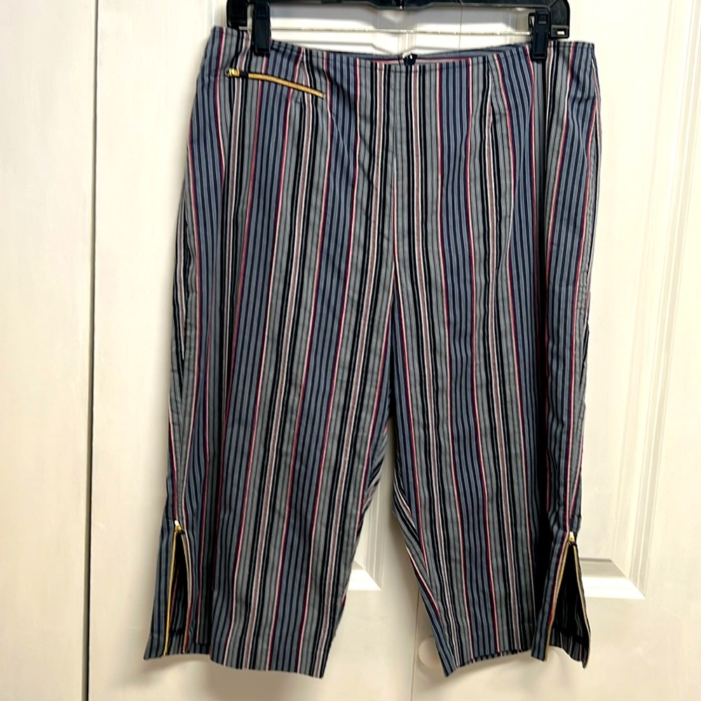 ISISport Shades of Gray Red Pinstriped High Rise Capris Size 12